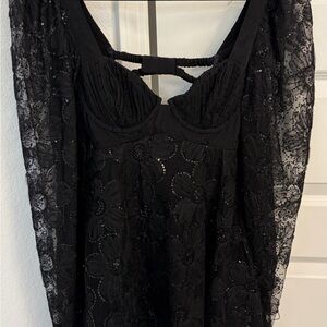 For Love & Lemons Black Lace Sequin Dress